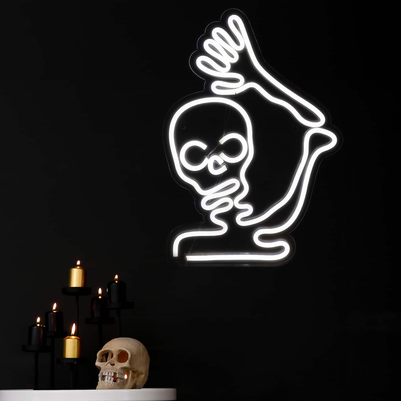 15" White LED Neon Style Skeleton Halloween Window Silhouette